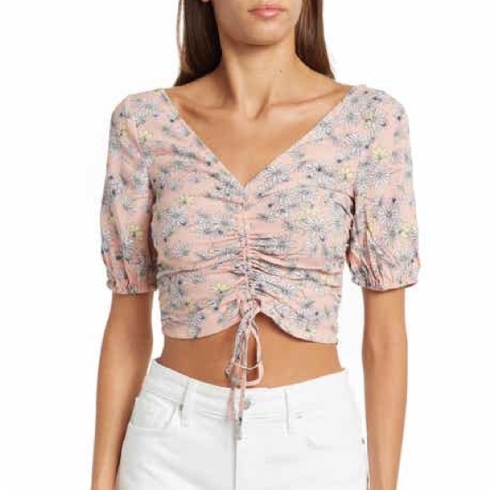 (A5) Sophie Rue Ruched Crop Top Dusty Mauve Floral, Size Large, NWT